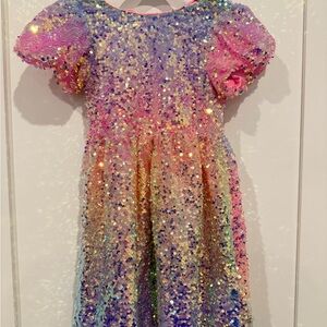 Lola + The Boys Pink Multicolor Sequin Puff Sleeve Dress